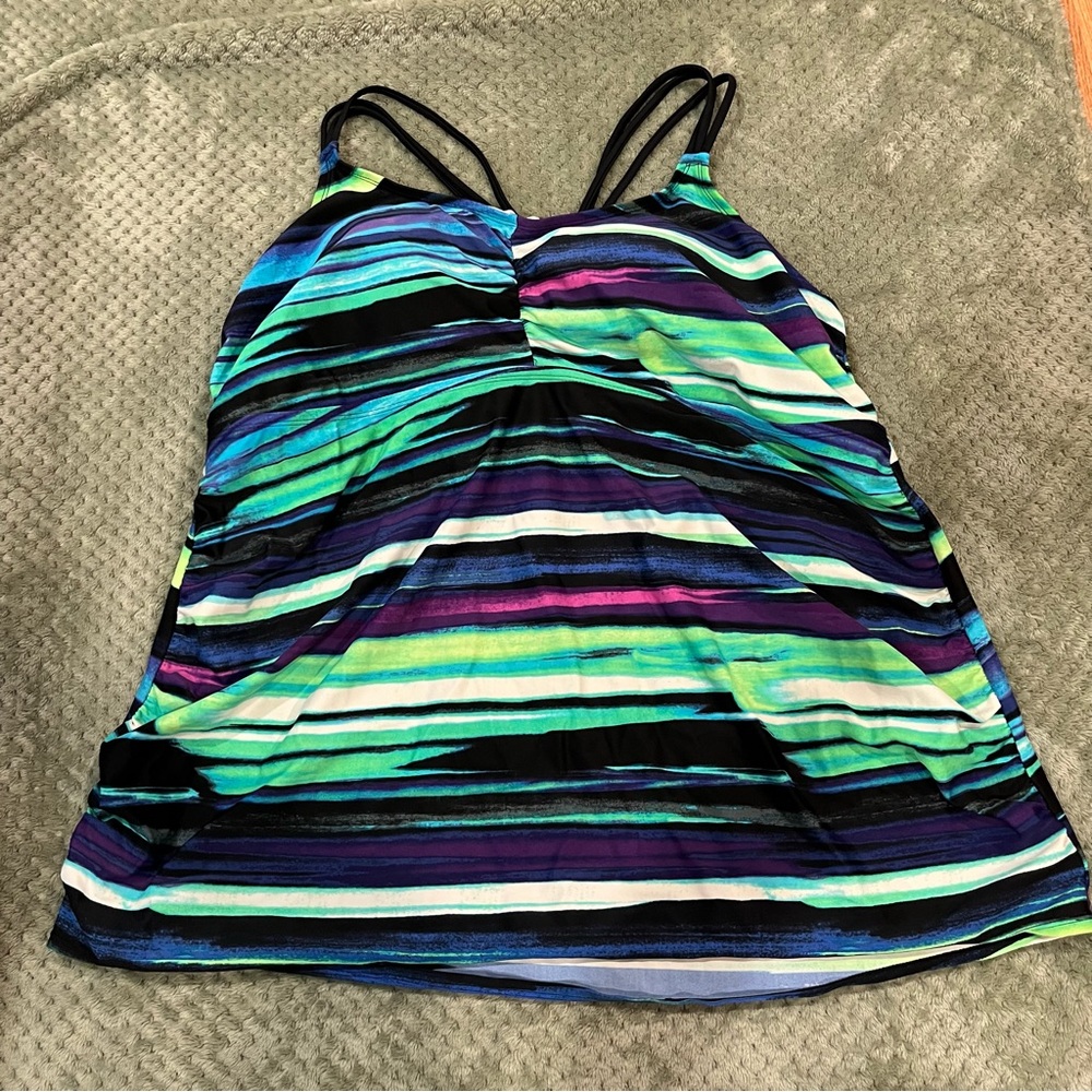 Striped Multicolor swim top Tankini Top - Blue, Green, Purple 26W merona